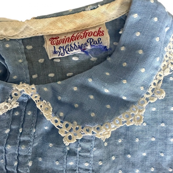 Vintage 1940/50s Twinkle Frocks by Kiddies Pal Blue Polka Dot Little Girls Dress - Picture 4 of 7